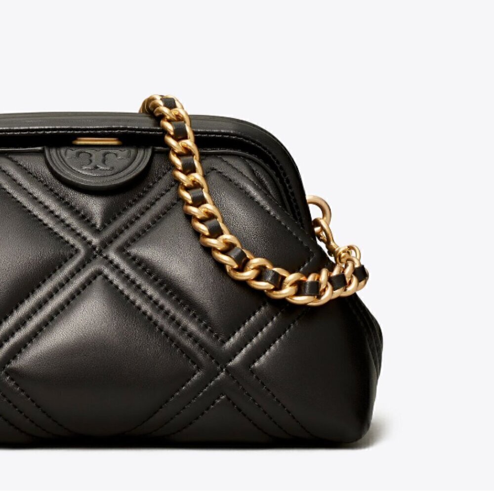 NWT! Tory Burch Fleming Frame Bag -Quilted Crossbody Bag - Small Black Lamb Skin - Picture 3 of 9